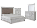 Kanwyn Whitewash King Upholstered Panel Bedroom Set