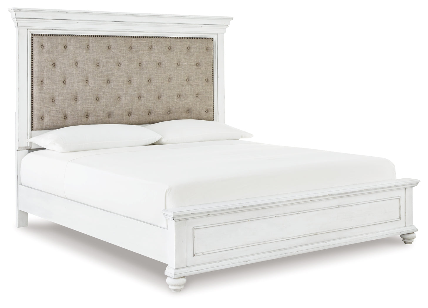 Kanwyn Whitewash King Upholstered Panel Bedroom Set