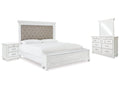 Kanwyn Whitewash King Upholstered Storage Bedroom Set