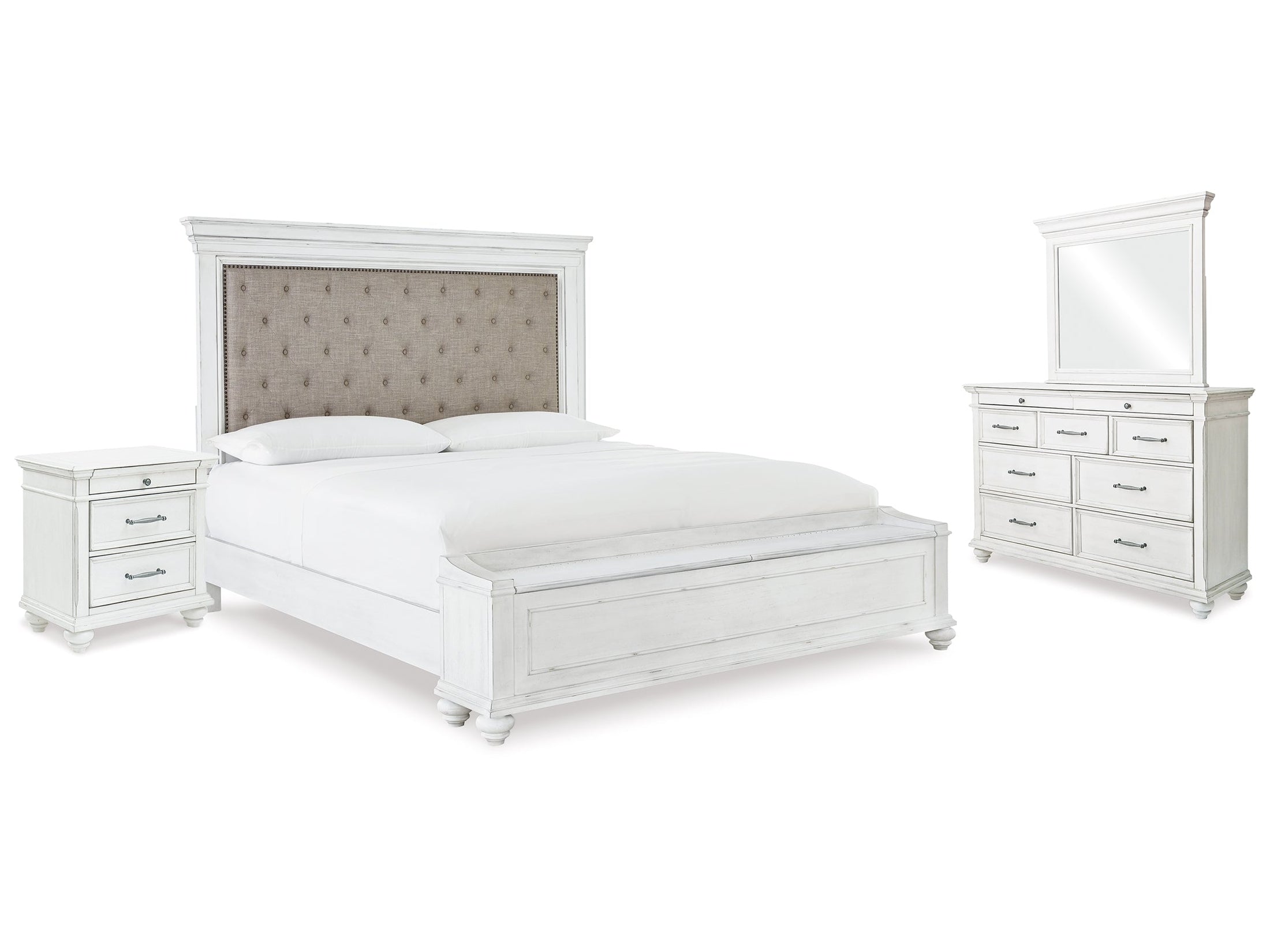 Kanwyn Whitewash King Upholstered Storage Bedroom Set