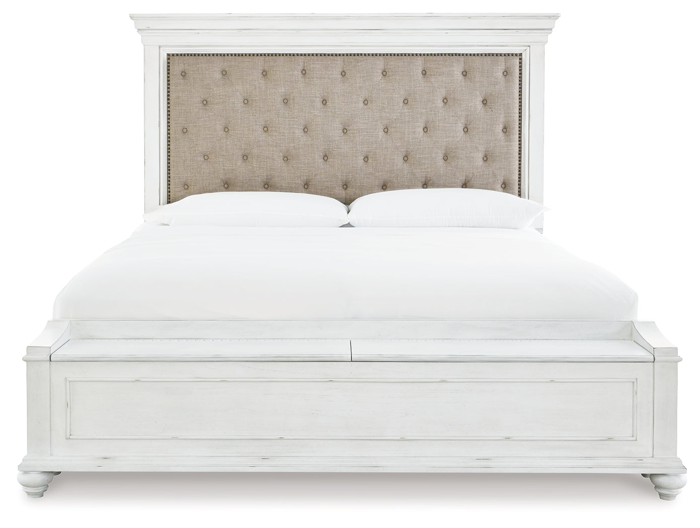 Kanwyn Whitewash King Upholstered Storage Bedroom Set