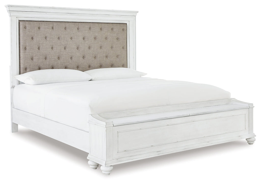 Kanwyn Whitewash King Upholstered Storage Bedroom Set