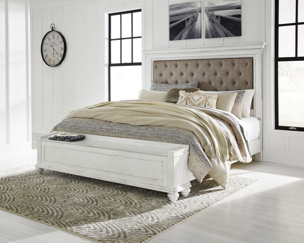 Kanwyn Whitewash King Upholstered Storage Bedroom Set