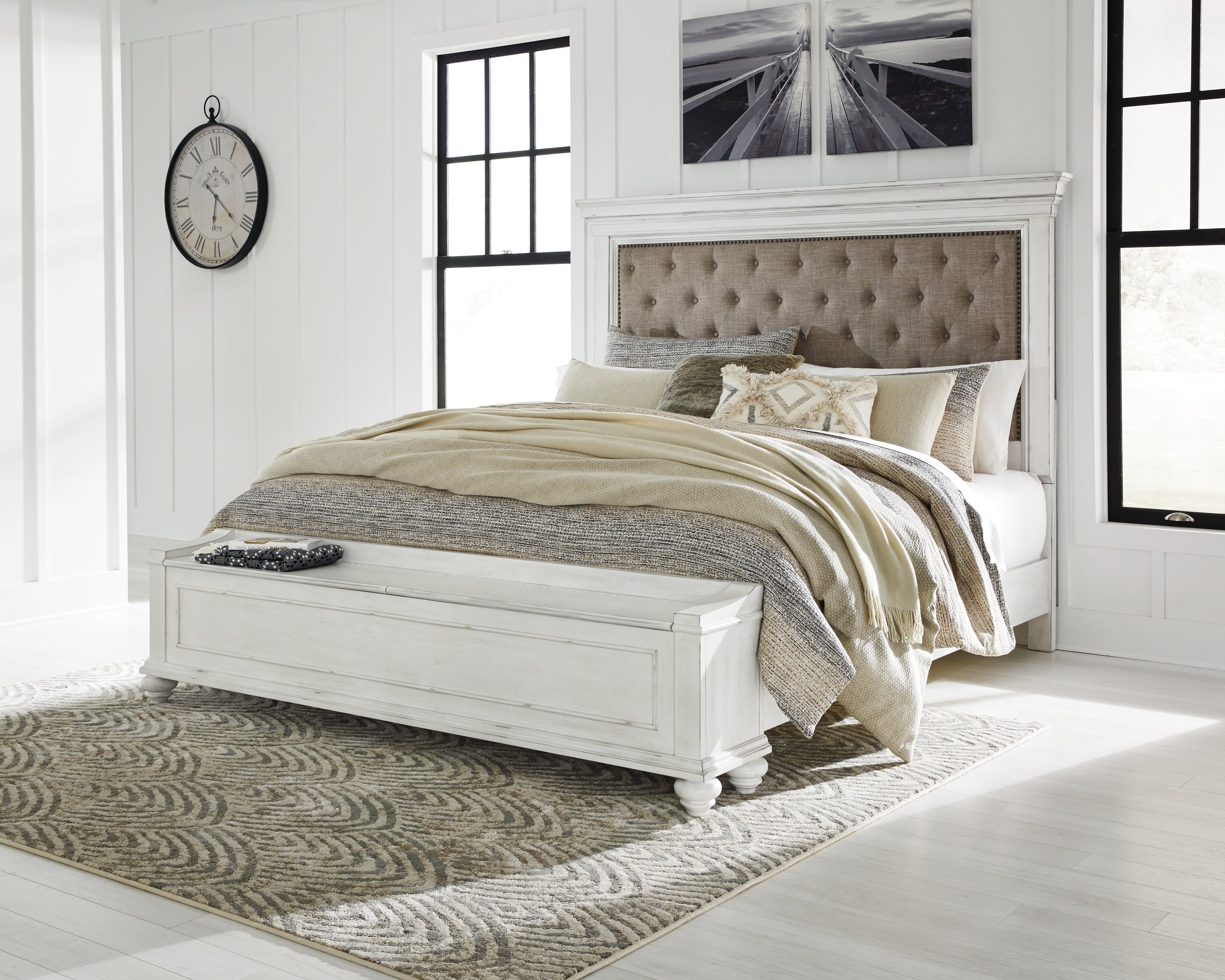 Kanwyn Whitewash King Upholstered Storage Bedroom Set