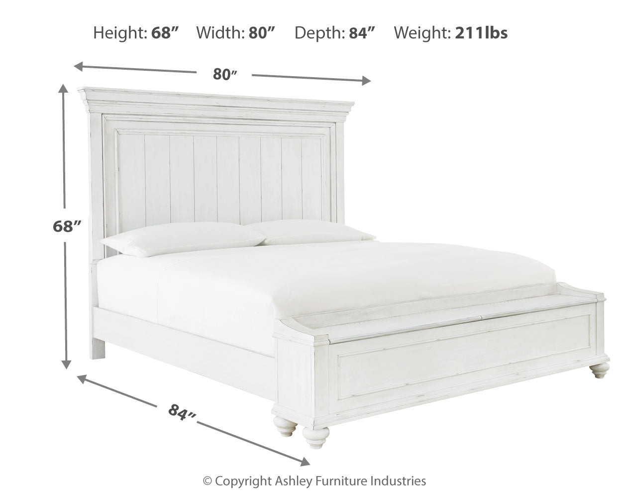 Kanwyn Whitewash Queen Bedroom Set with Mirrored Dresser