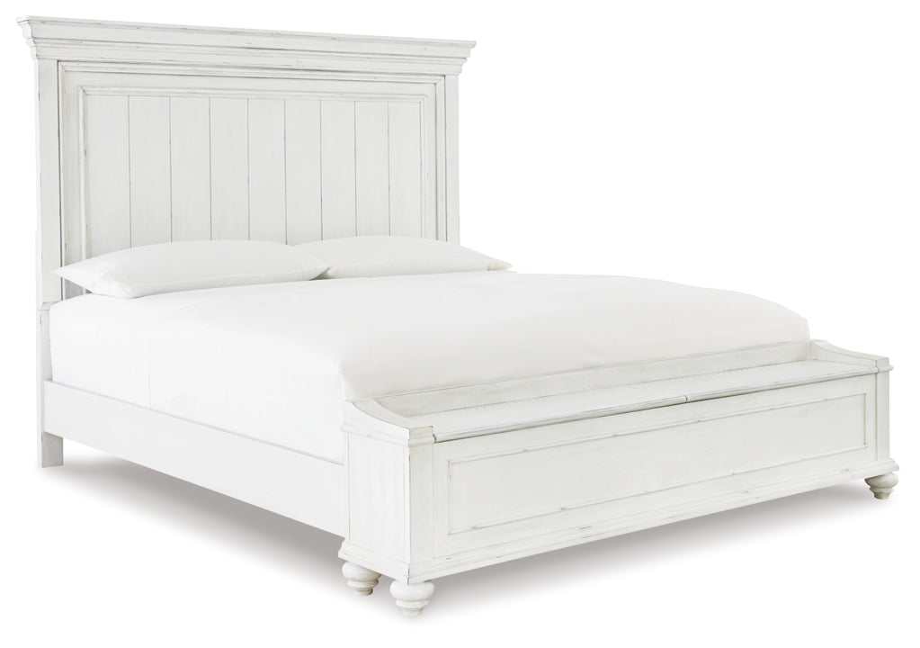 Kanwyn Whitewash Queen Panel Bed w/ Storage Bench