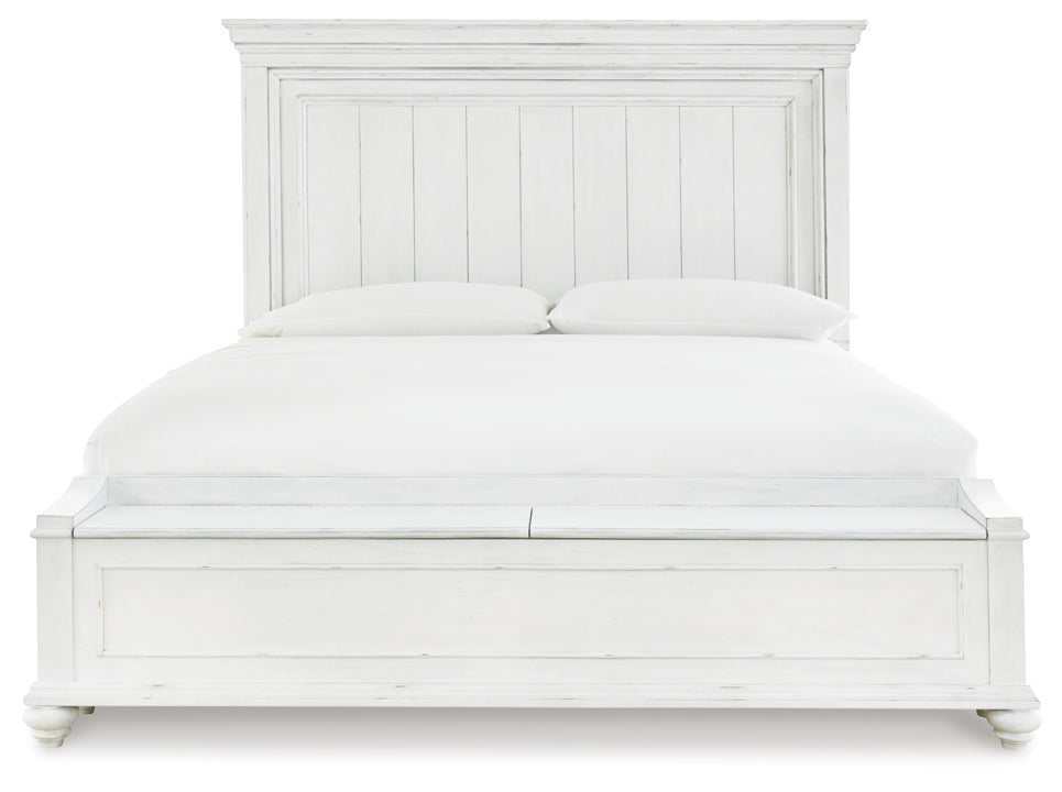 Kanwyn Whitewash Queen Panel Bed w/ Storage Bench