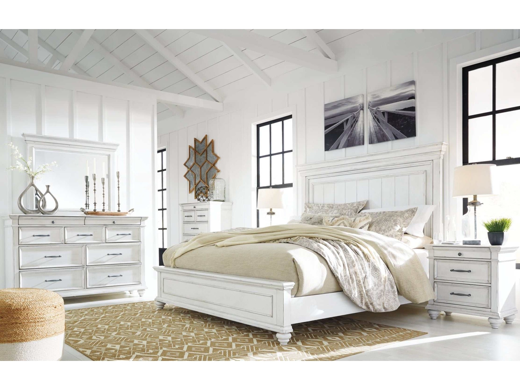 Kanwyn Whitewash Queen Panel Bedroom Set / 5pc