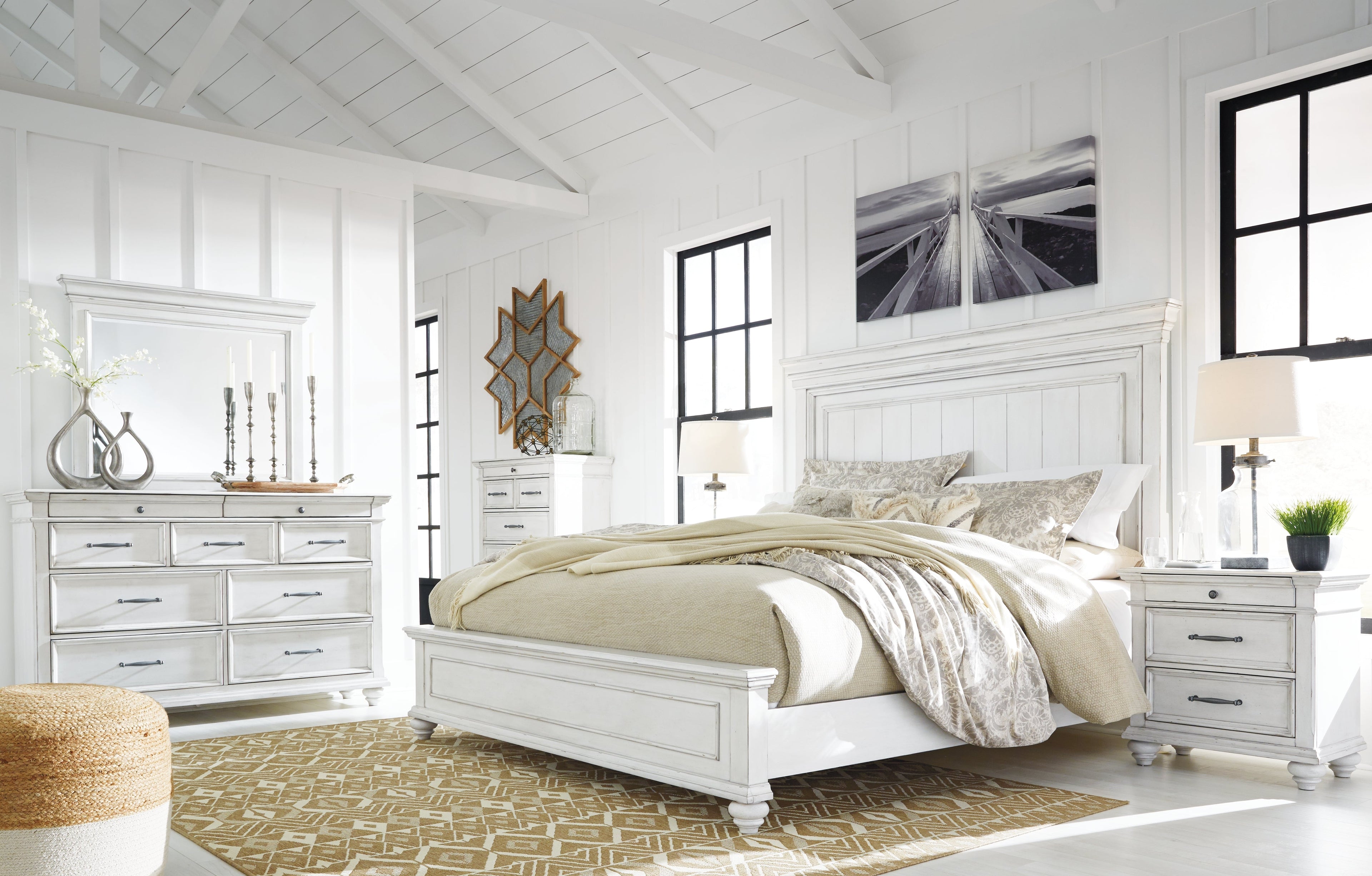 Kanwyn Whitewash Queen Panel Bedroom Set