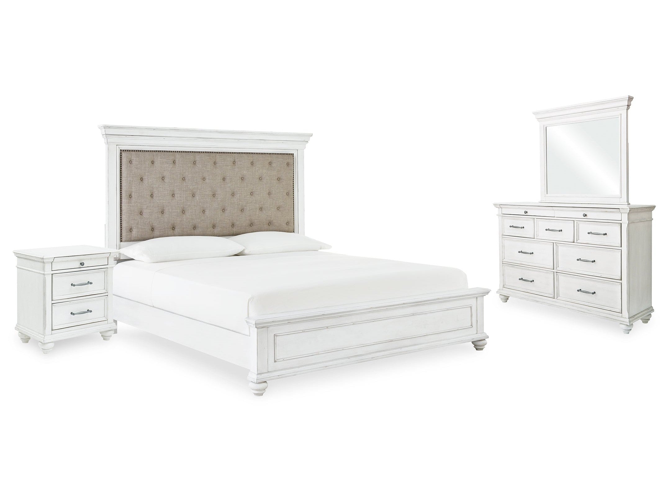 Kanwyn Whitewash Queen Upholstered Panel Bedroom Set