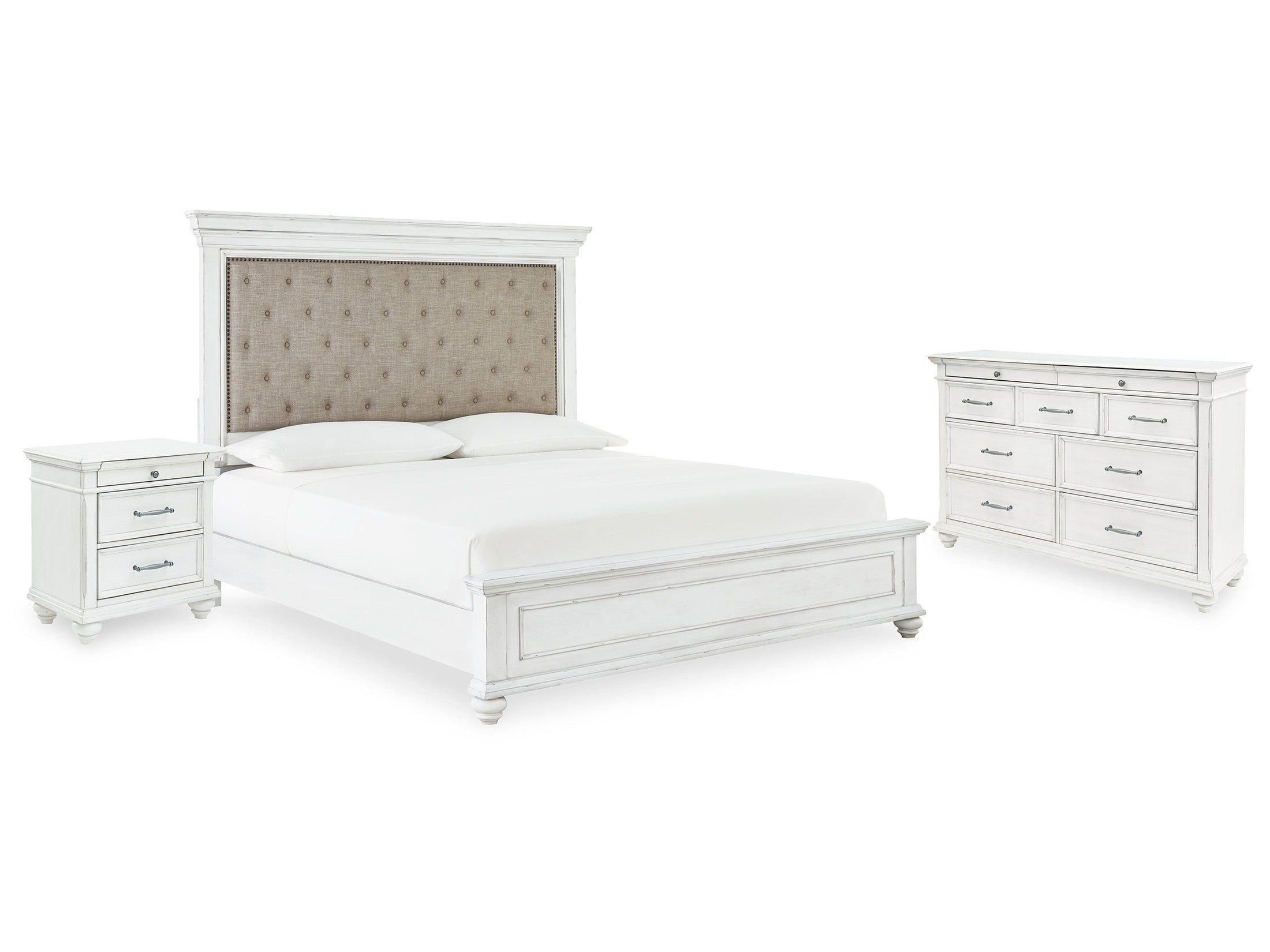 Kanwyn Whitewash Queen Upholstered Panel Bedroom Set