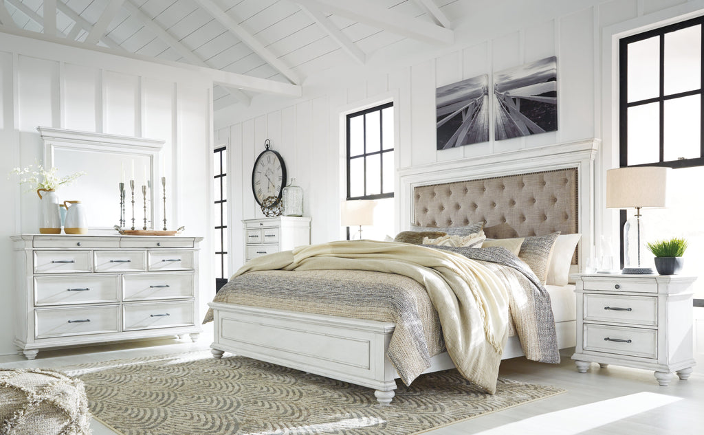 Kanwyn Whitewash Queen Upholstered Panel Bedroom Set