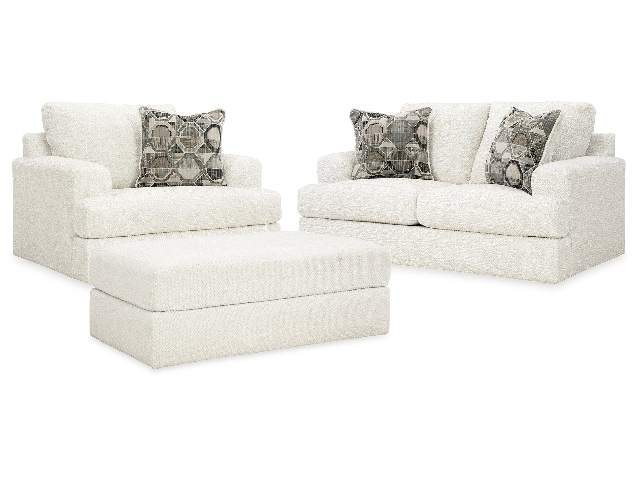 Karinne Linen Loveseat & Oversized Chair & Accent Ottoman