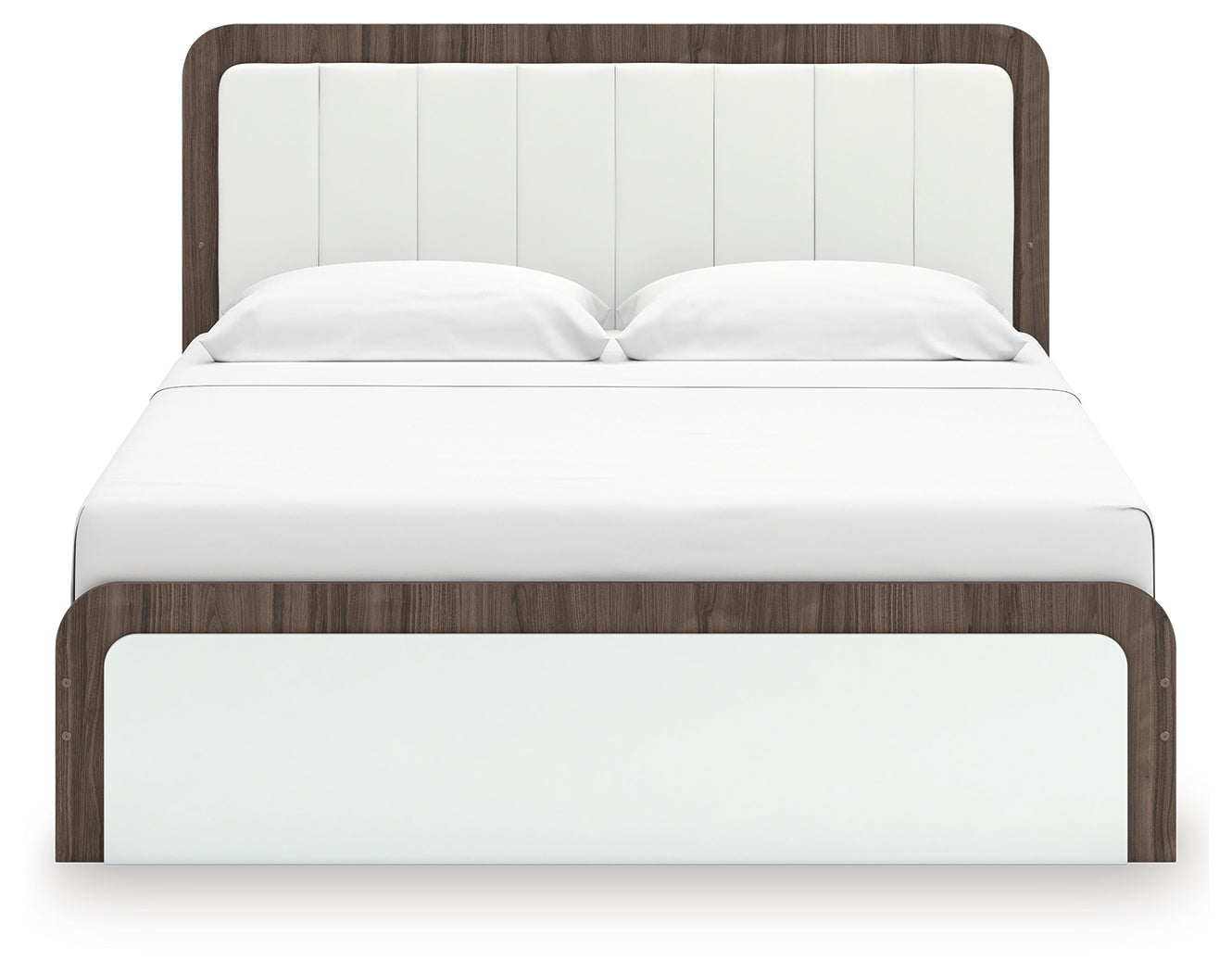 Kendanport /White King Platform Bed, Dresser, Mirror and Nightstand, Brown