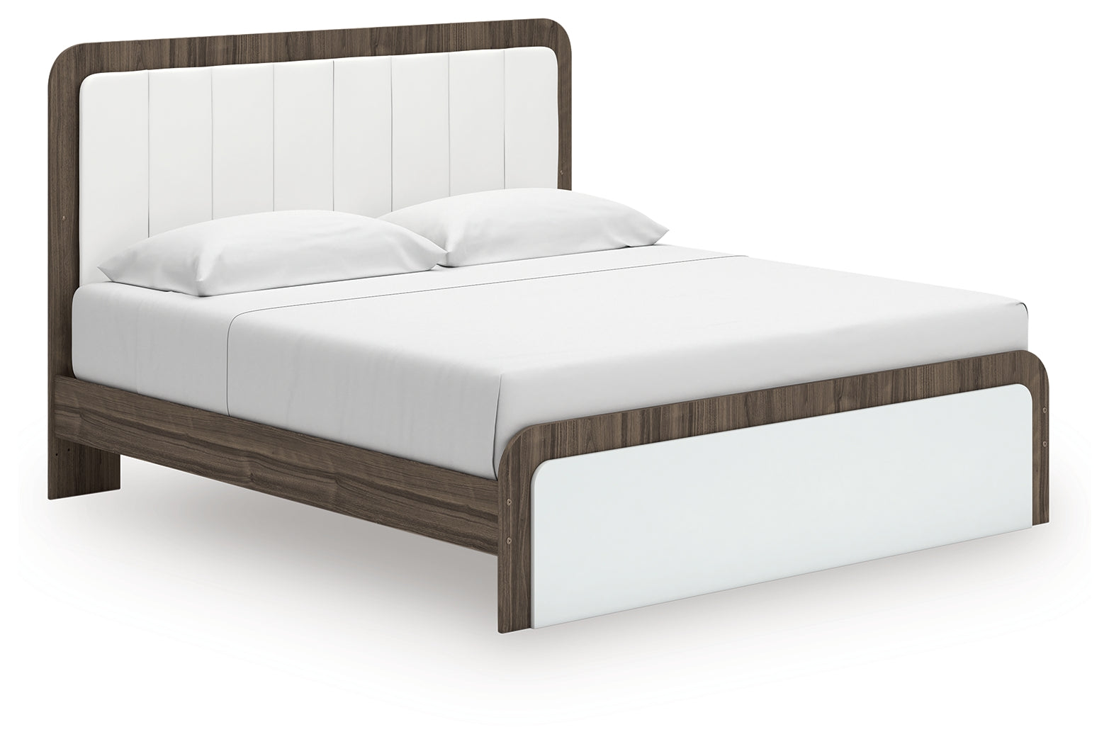 Kendanport /White King Platform Bed, Dresser, Mirror and Nightstand, Brown