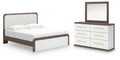 Kendanport Brown/White King Upholstered Bed, Dresser and Mirror