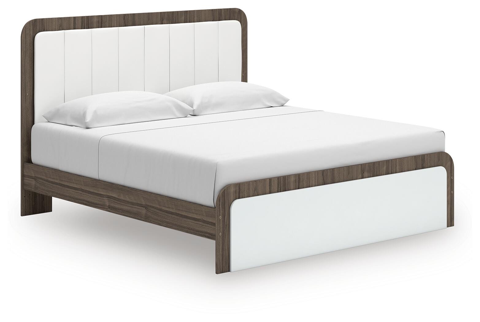 Kendanport Brown/White King Upholstered Bed, Dresser and Mirror