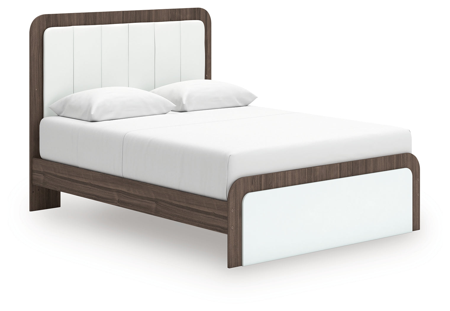 Kendanport Brown/White Queen Upholstered Bed and 2 Nightstands