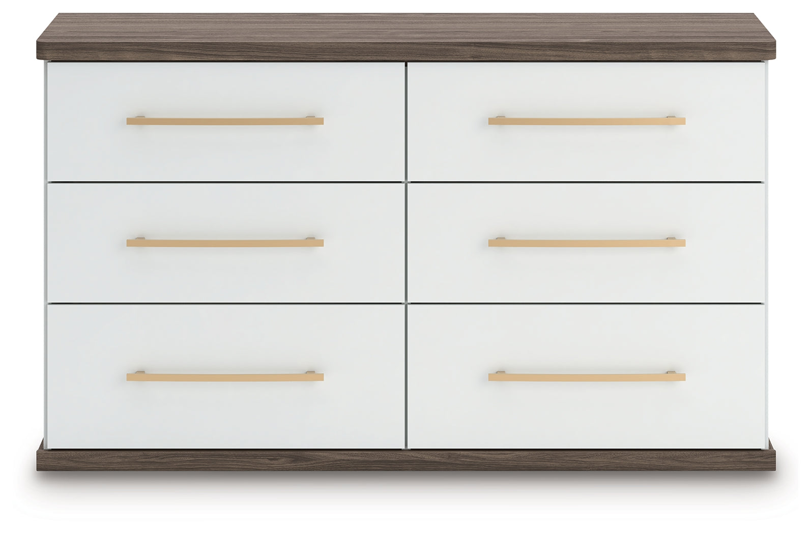 Kendanport White/Brown King Upholstered Bed, Dresser and Nightstand