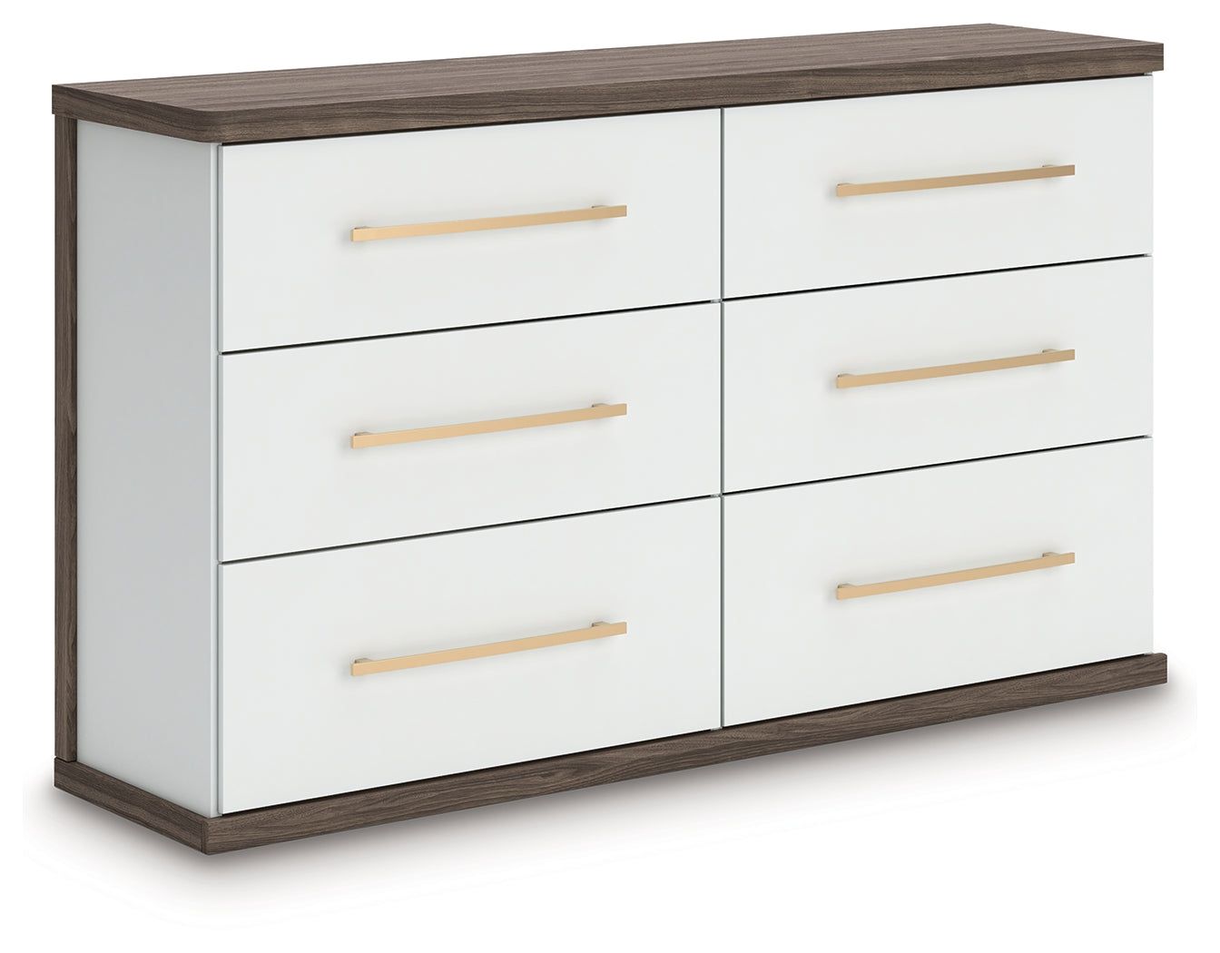 Kendanport White/Brown King Upholstered Bed, Dresser and Nightstand