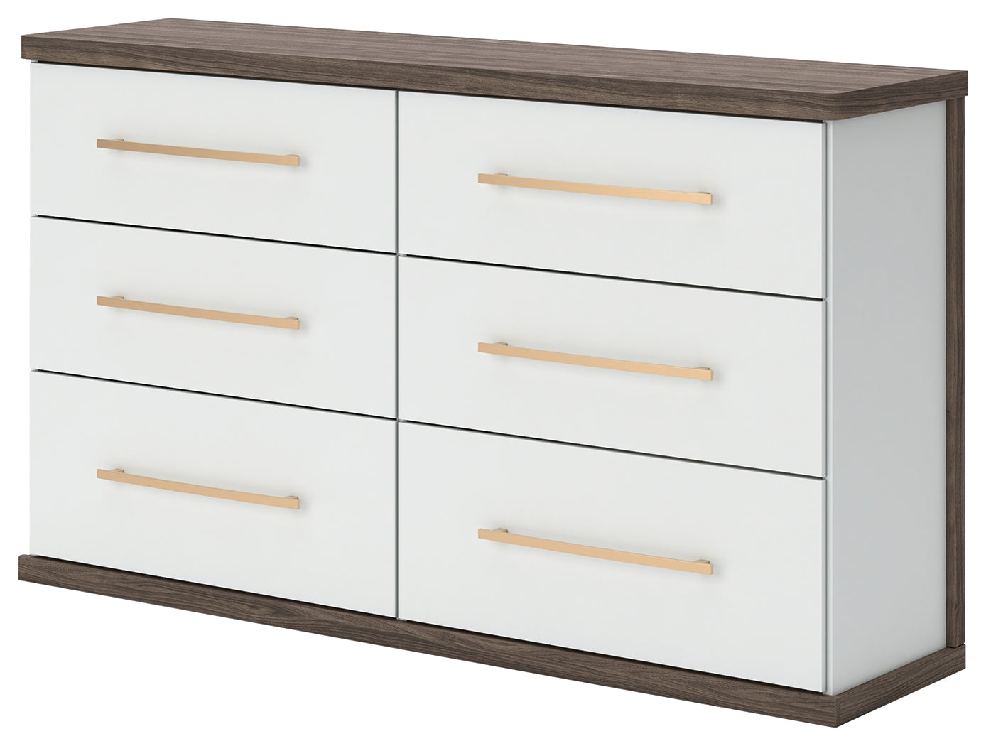 Kendanport White/Brown King Upholstered Bed, Dresser and Nightstand
