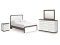 Kendanport /Brown Queen Upholstered Bed, Dresser, Mirror and Nightstand, White