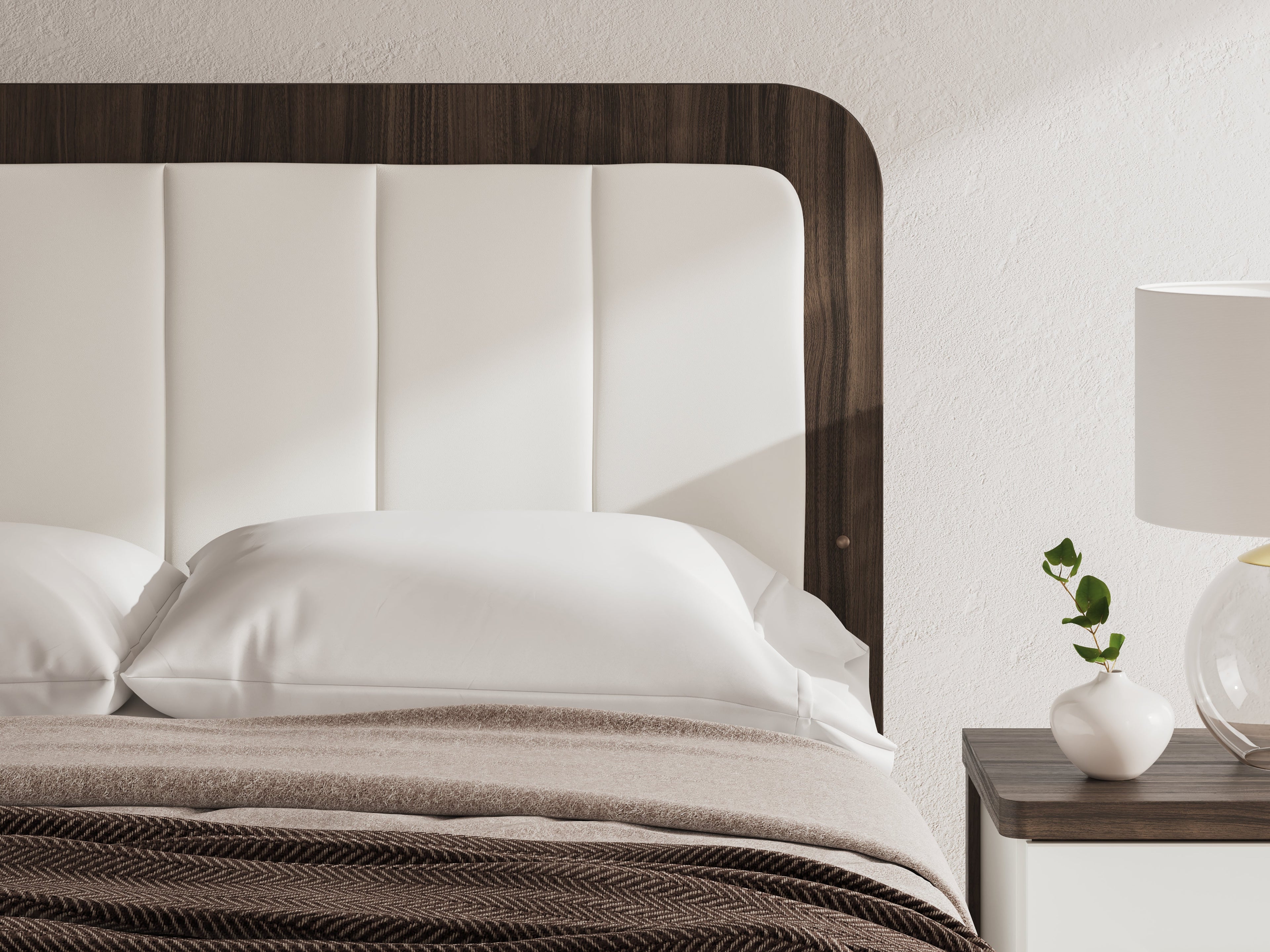 Kendanport /Brown Queen Upholstered Bed, Dresser, Mirror and Nightstand, White