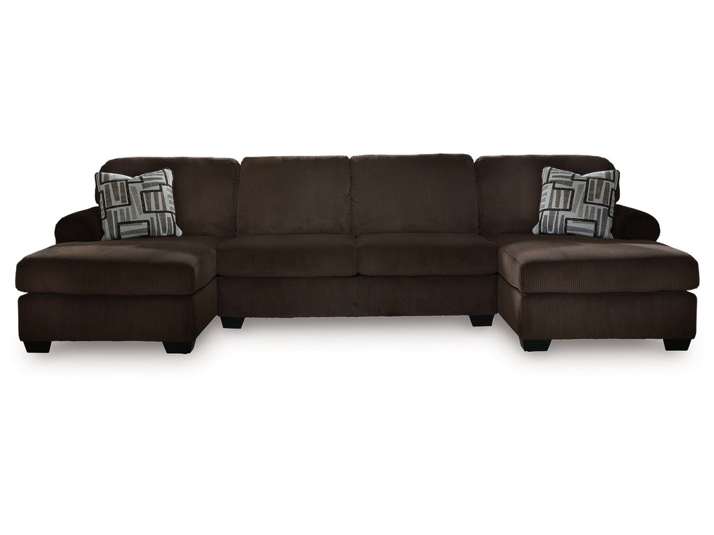 Kimlee Chocolate 3-Piece Sectional with Double Chaise