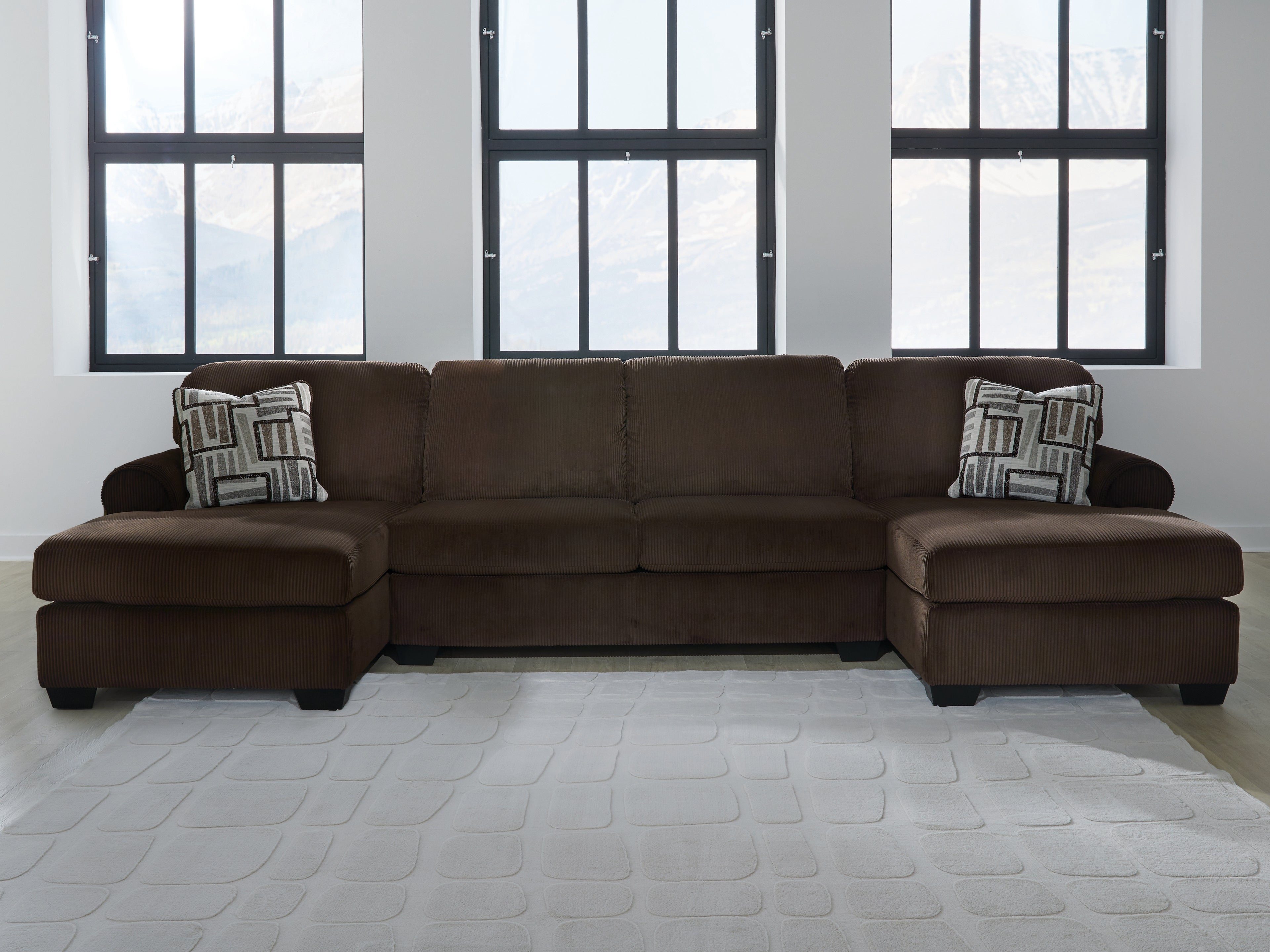 Kimlee Chocolate 3-Piece Sectional with Double Chaise