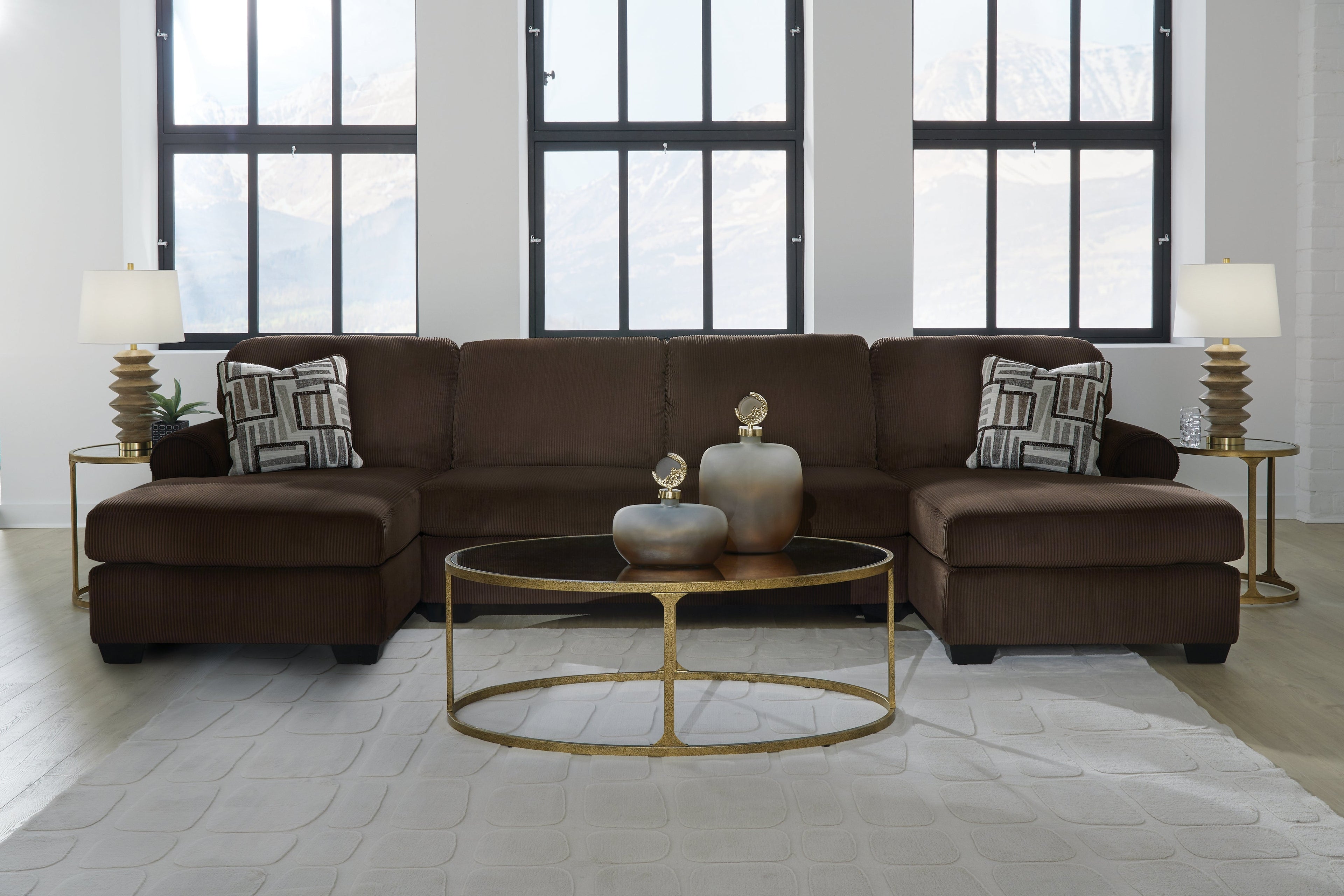 Kimlee Chocolate 3-Piece Sectional with Double Chaise