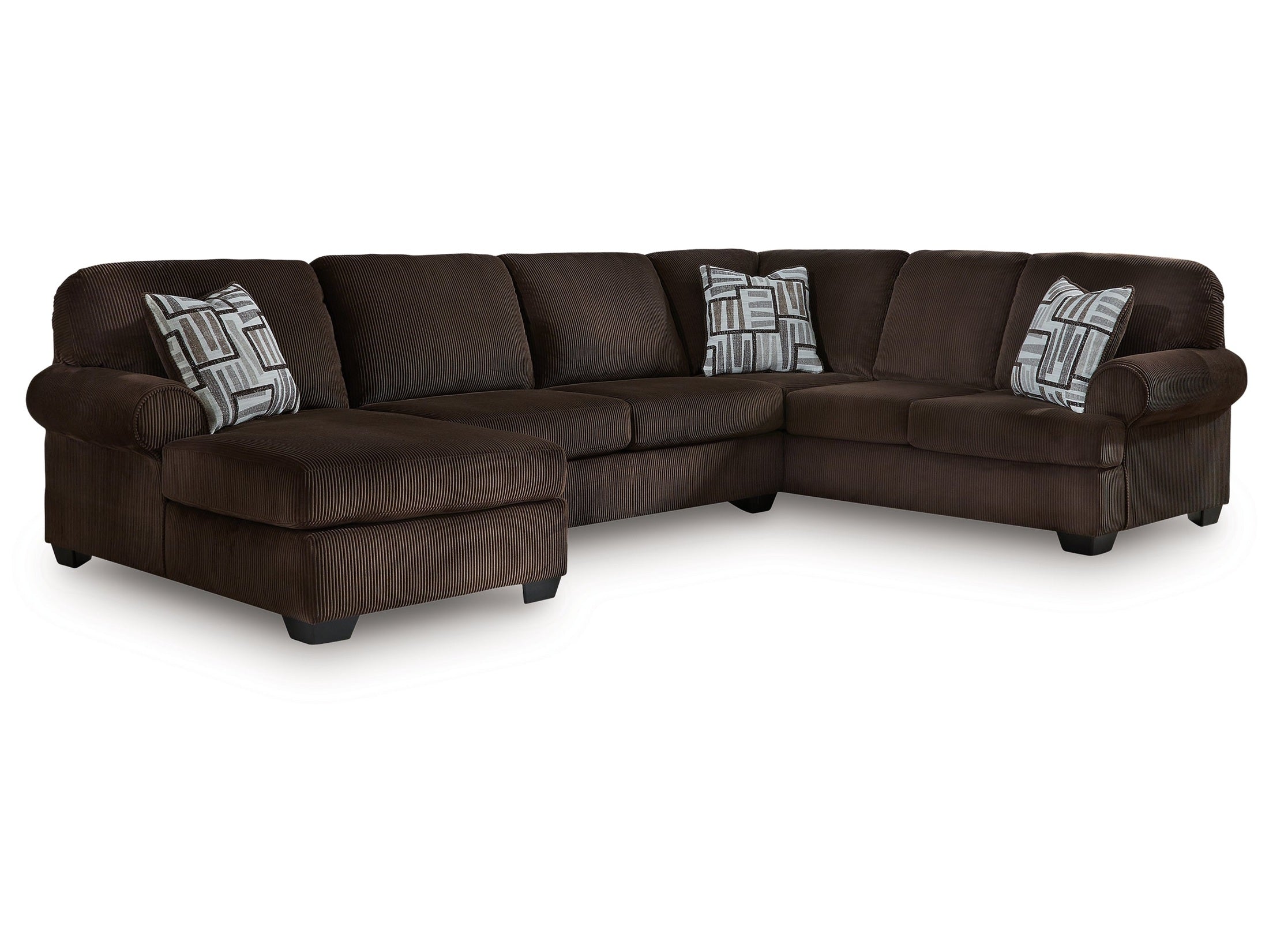 Kimlee Chocolate 3-Piece Sectional with Left Chaise