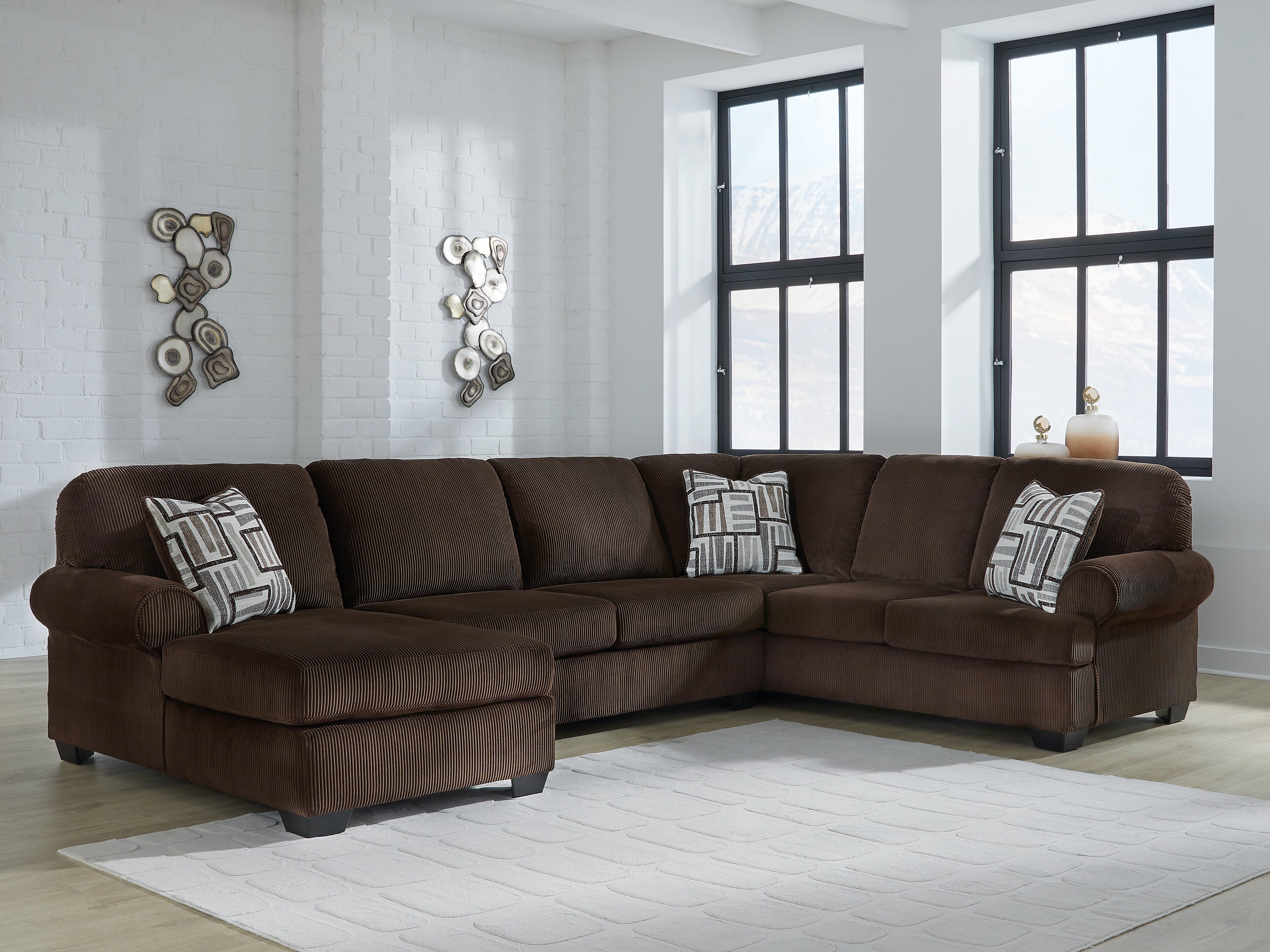 Kimlee Chocolate 3-Piece Sectional with Left Chaise