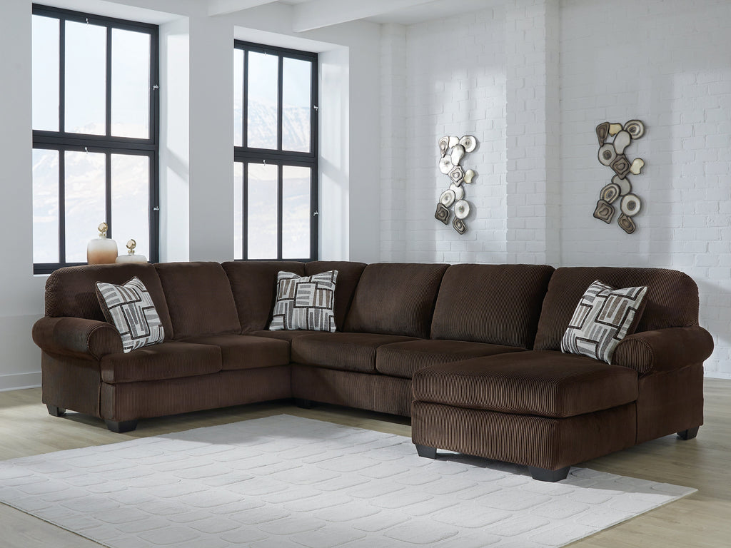 Kimlee Chocolate 3-Piece Sectional with Right Chaise