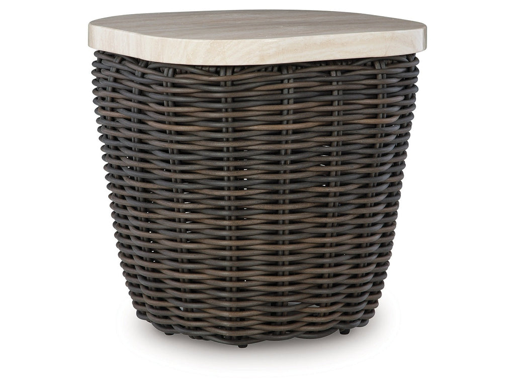 Kimora Beige/Dark Brown Outdoor End Table