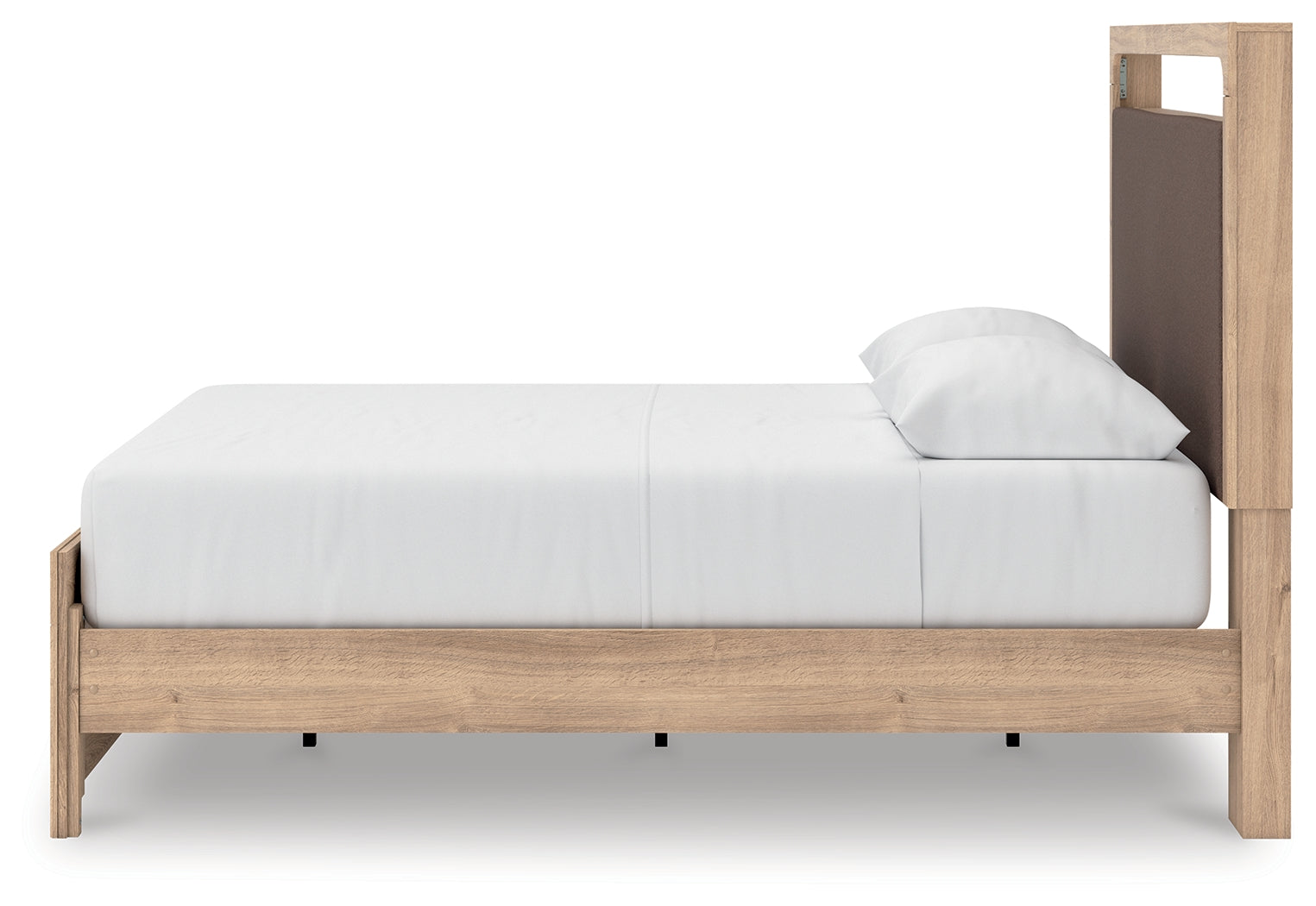 Kinlanni Tan/Brown Queen Upholstered Panel Bed, Dresser and Mirror