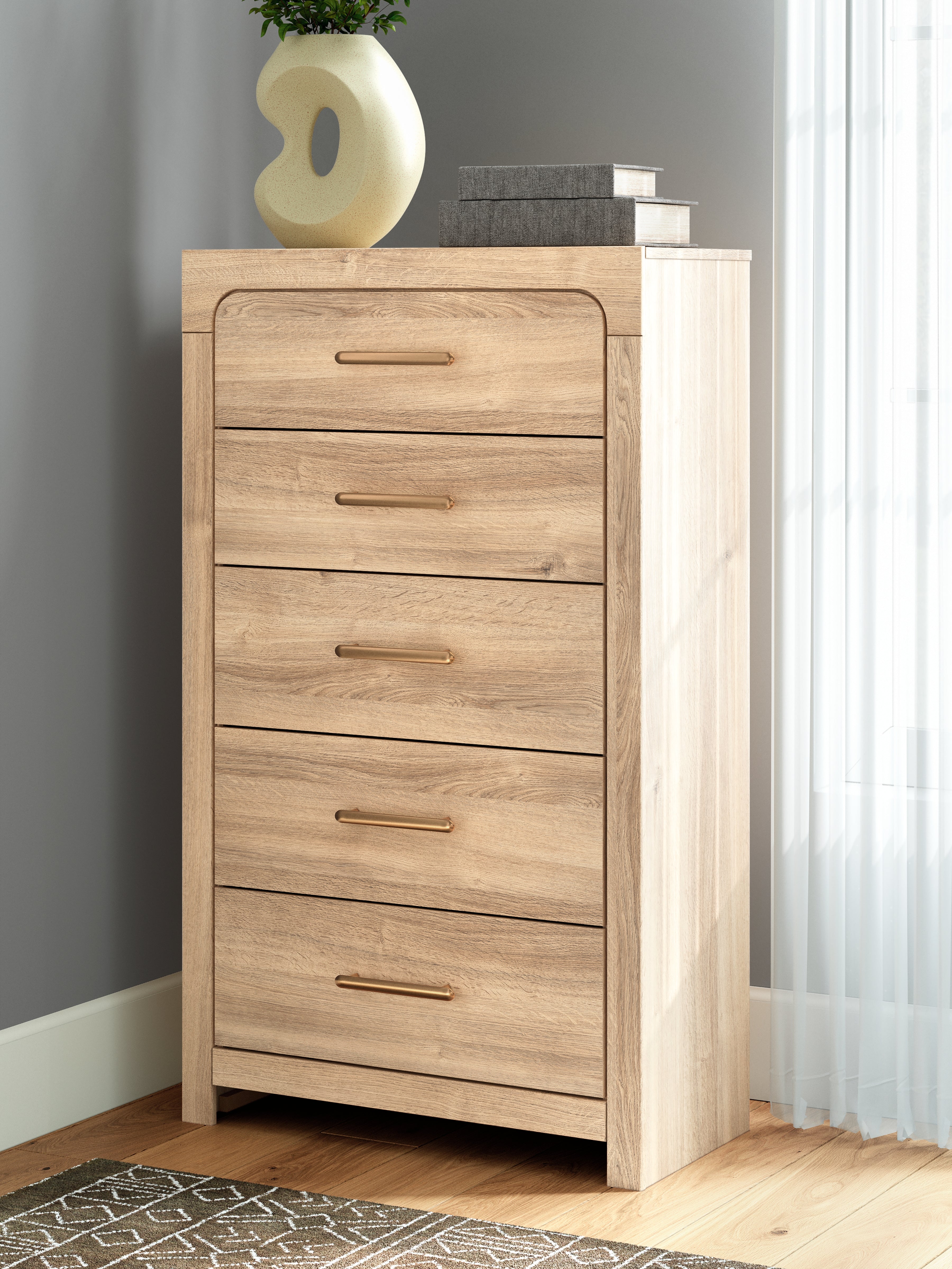 Kinlanni Tan Five Drawer Chest