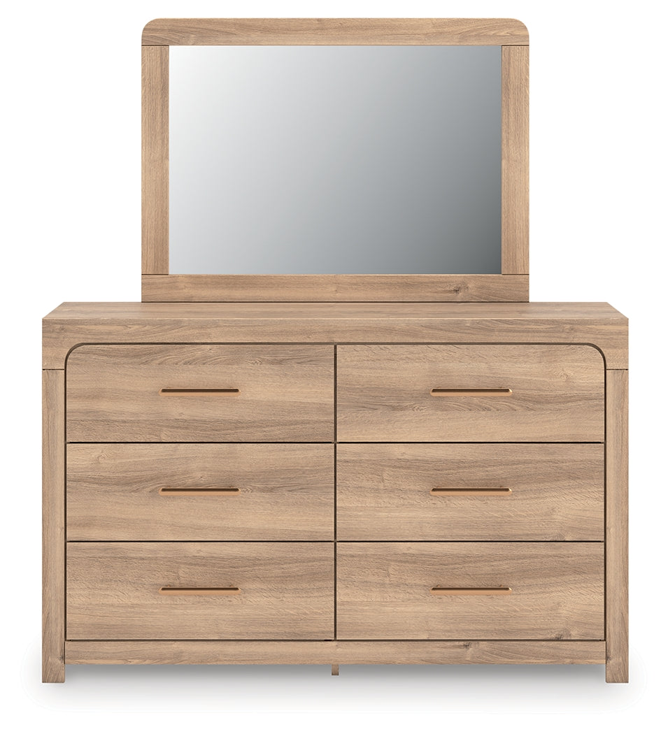 Kinlanni Queen Panel Bed, Dresser, Mirror and Nightstand, Tan