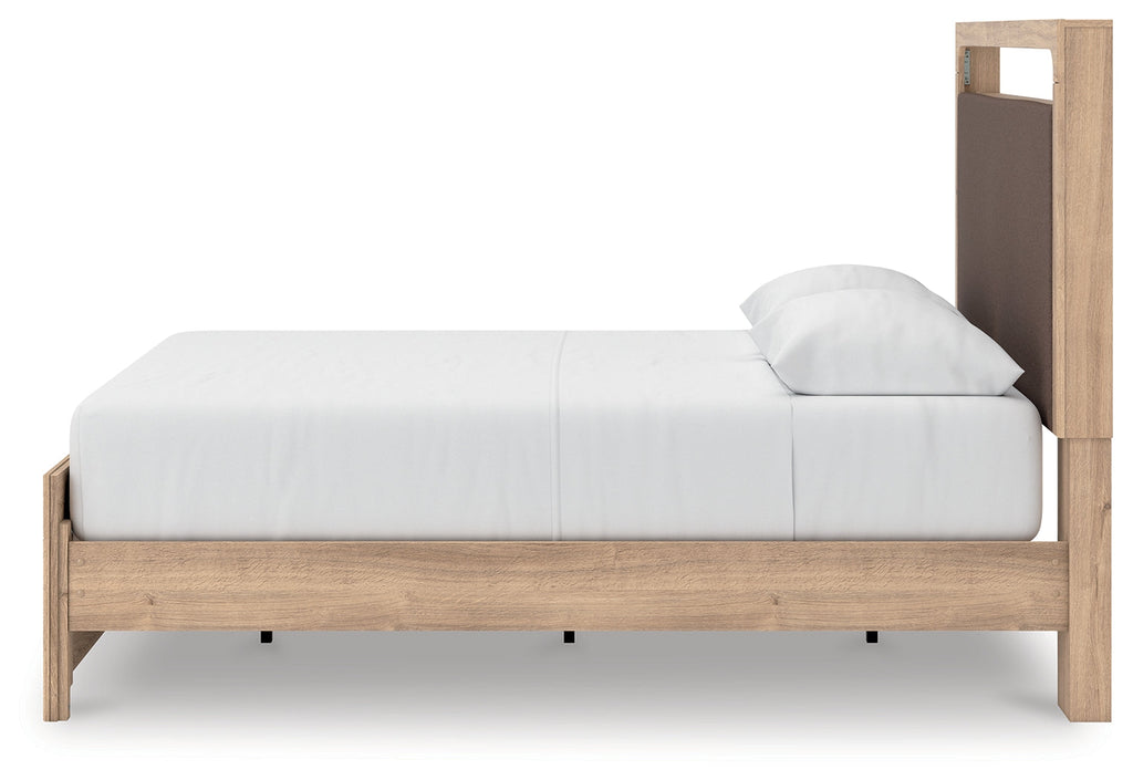 Kinlanni Tan Queen Upholstered Platform Bed