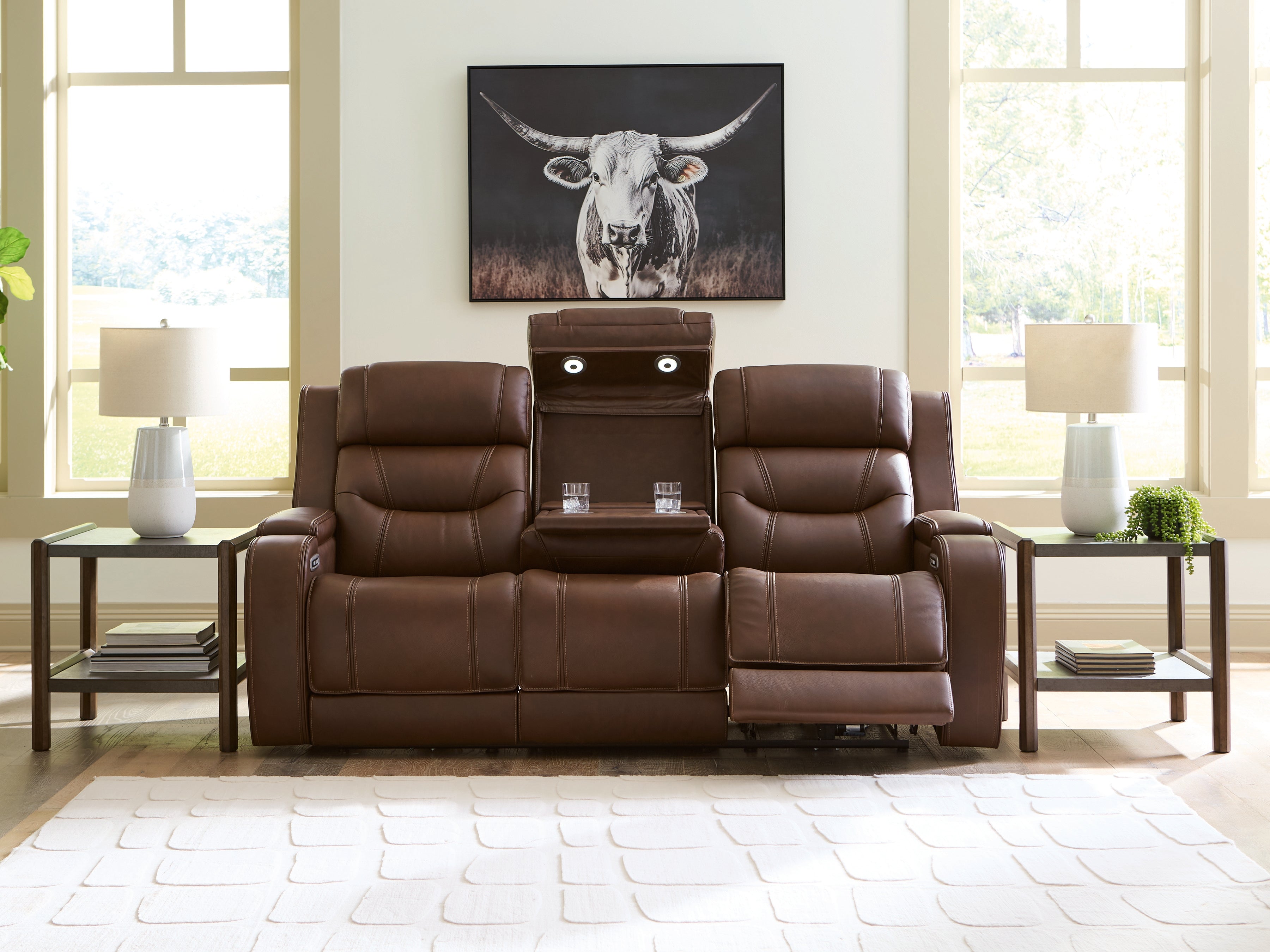 Knightington Brown PWR REC Sofa w/Audio Seating