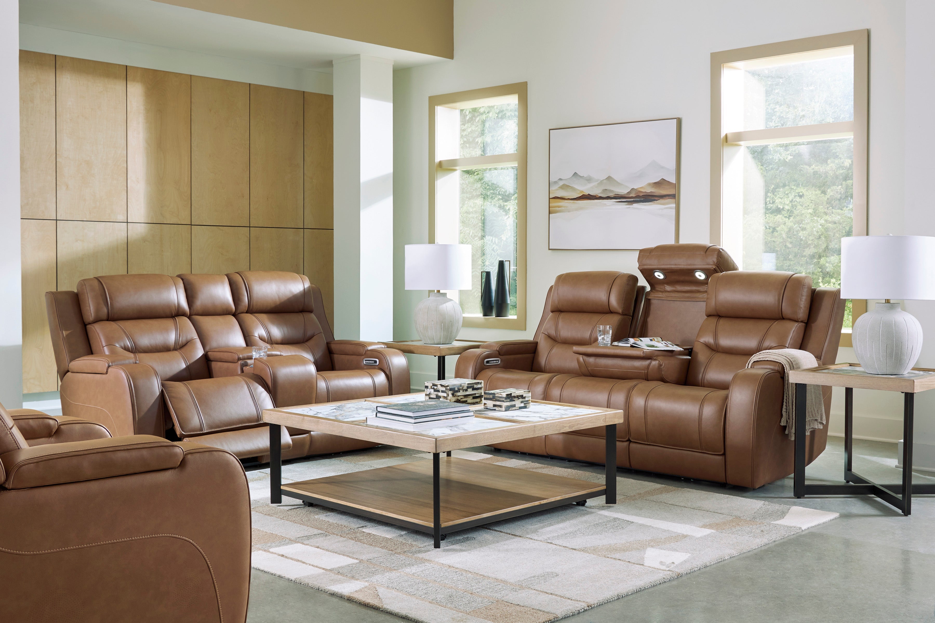 Knightington Caramel PWR REC Sofa w/Audio Seating
