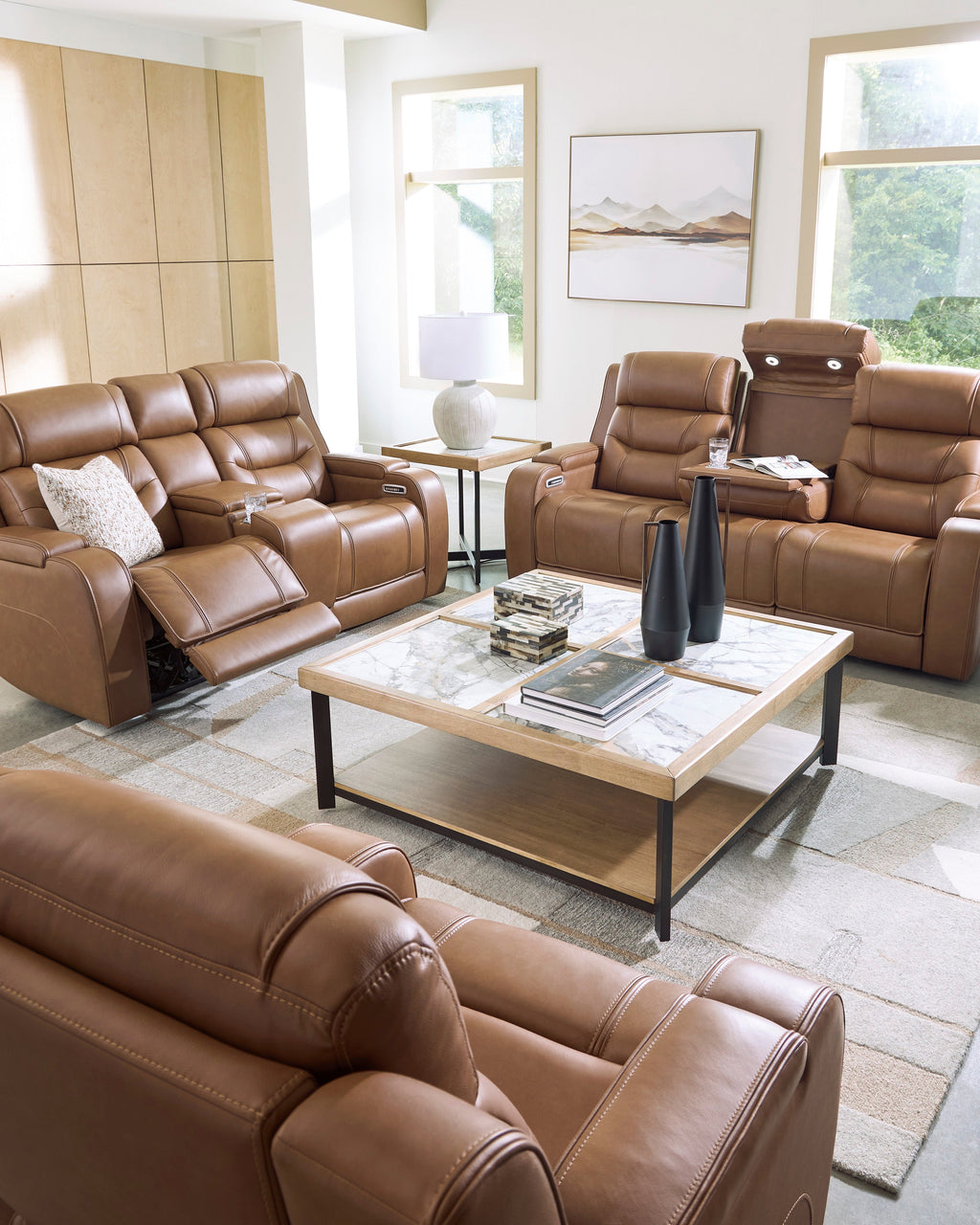 Knightington Caramel Power Recliner w/Audio Seating