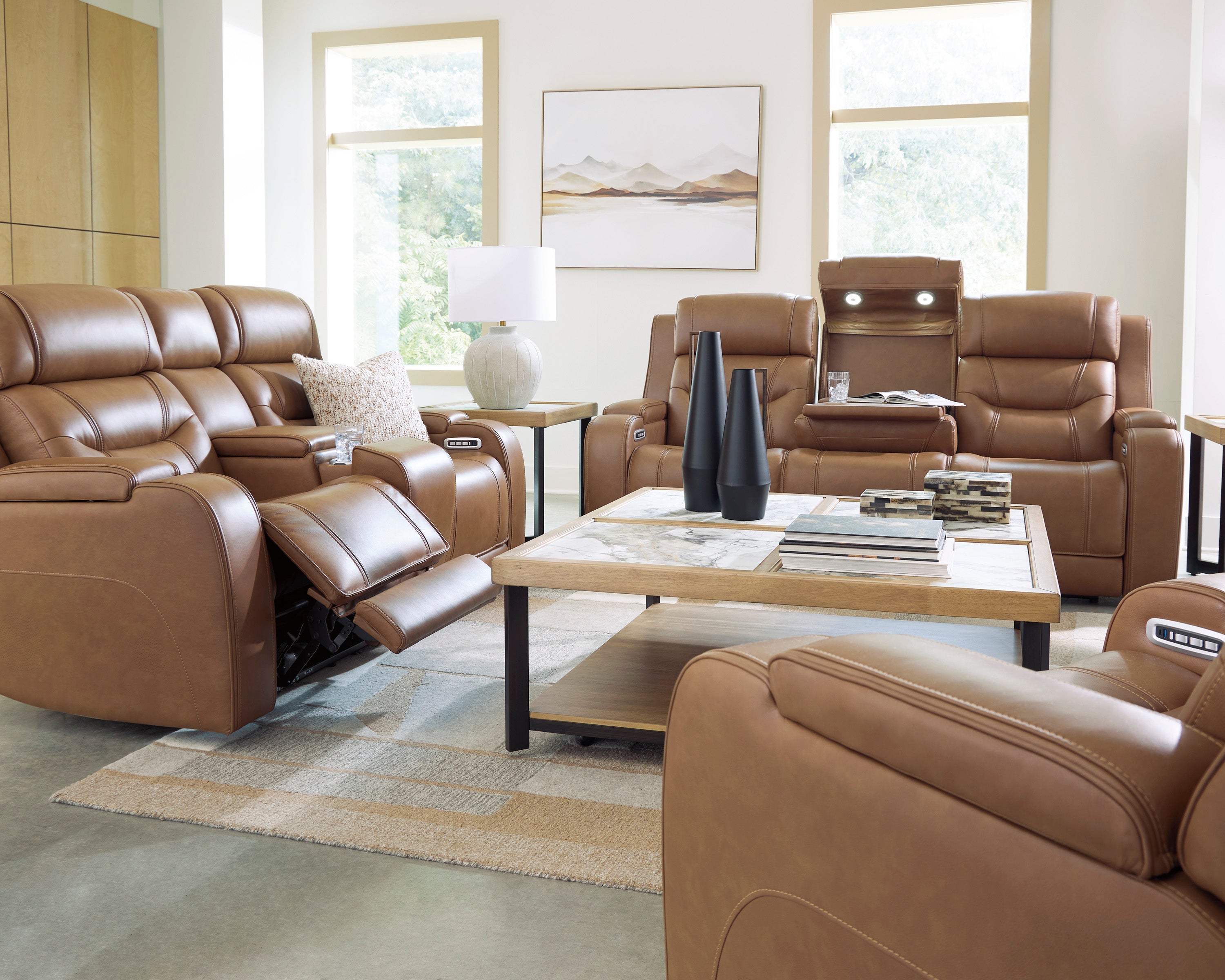 Knightington Caramel Power Recliner w/Audio Seating