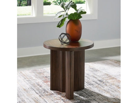 Korestone Brown Round End Table