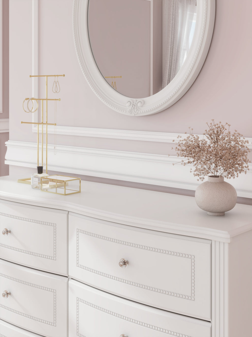 Kozlani White Dresser and Mirror