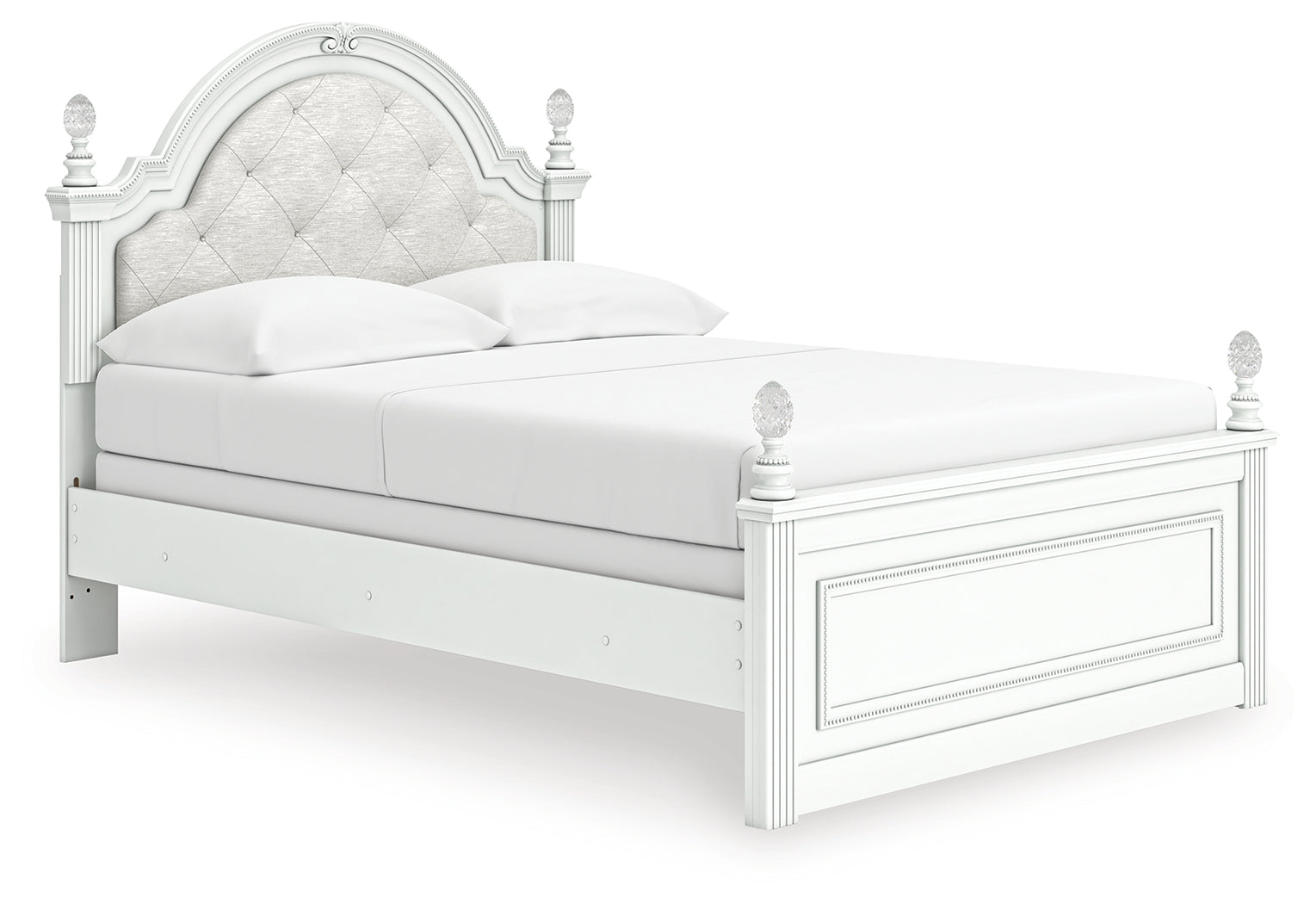 Kozlani White Full Upholstered Panel Bed, Dresser and Mirror