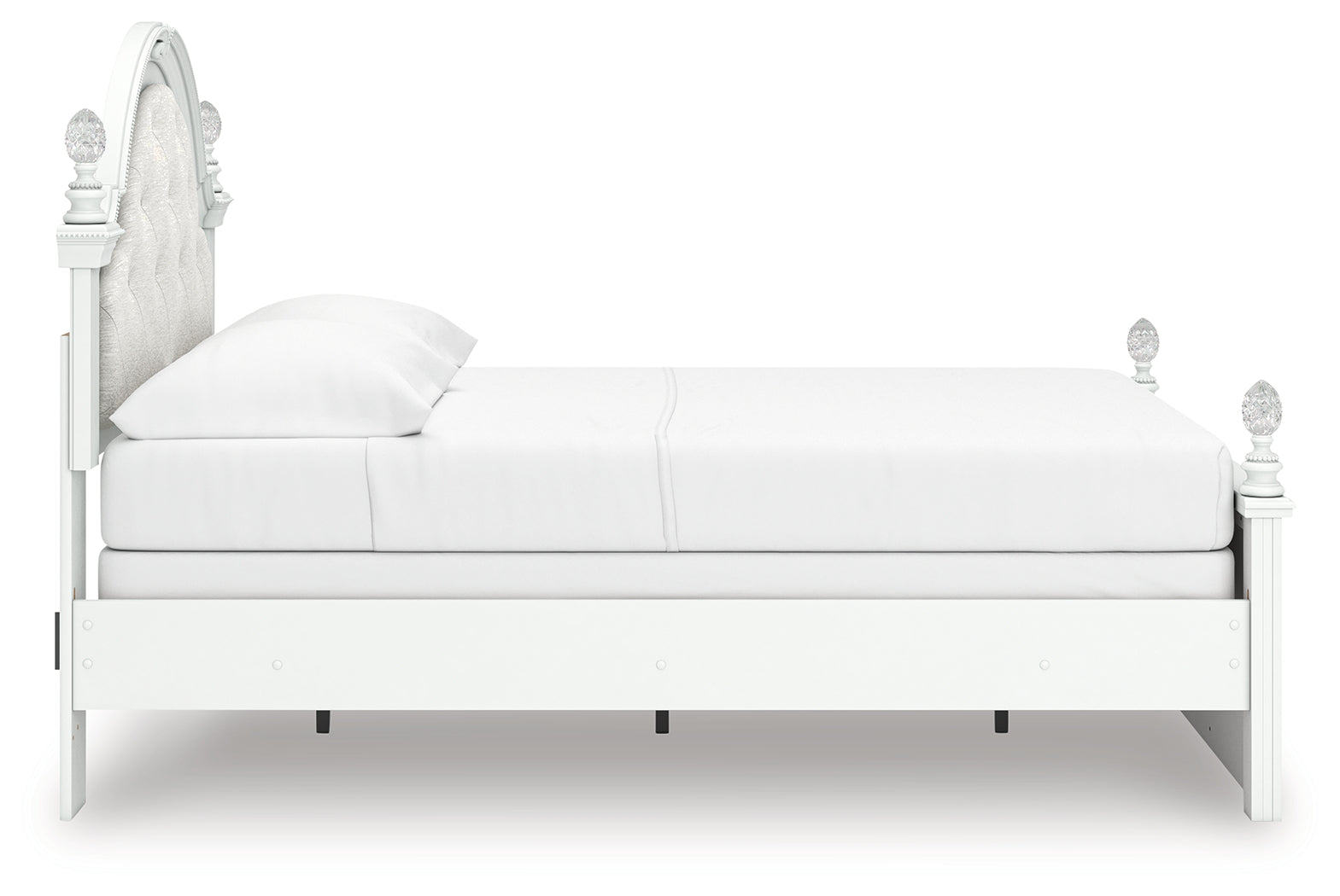 Kozlani White Full Upholstered Panel Bed, Dresser and Mirror
