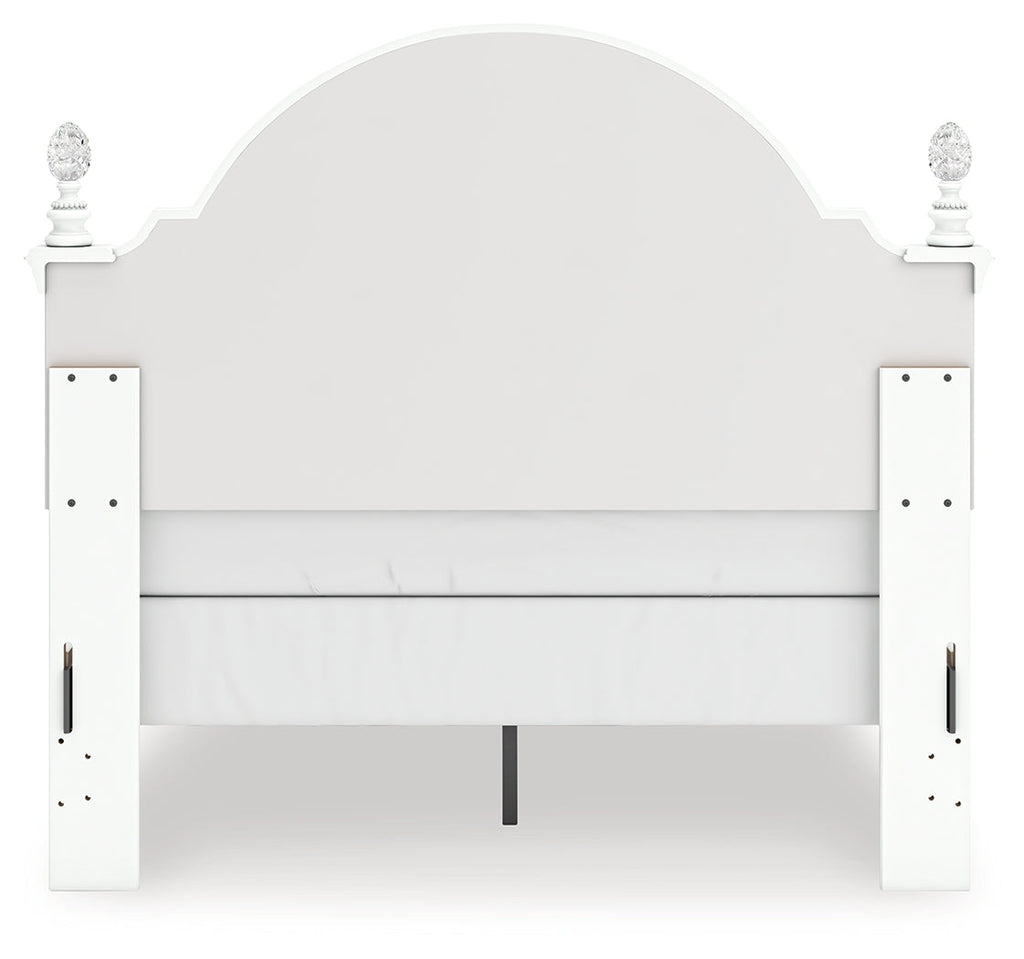 Kozlani White Full Upholstered Panel Bed, Dresser and Mirror
