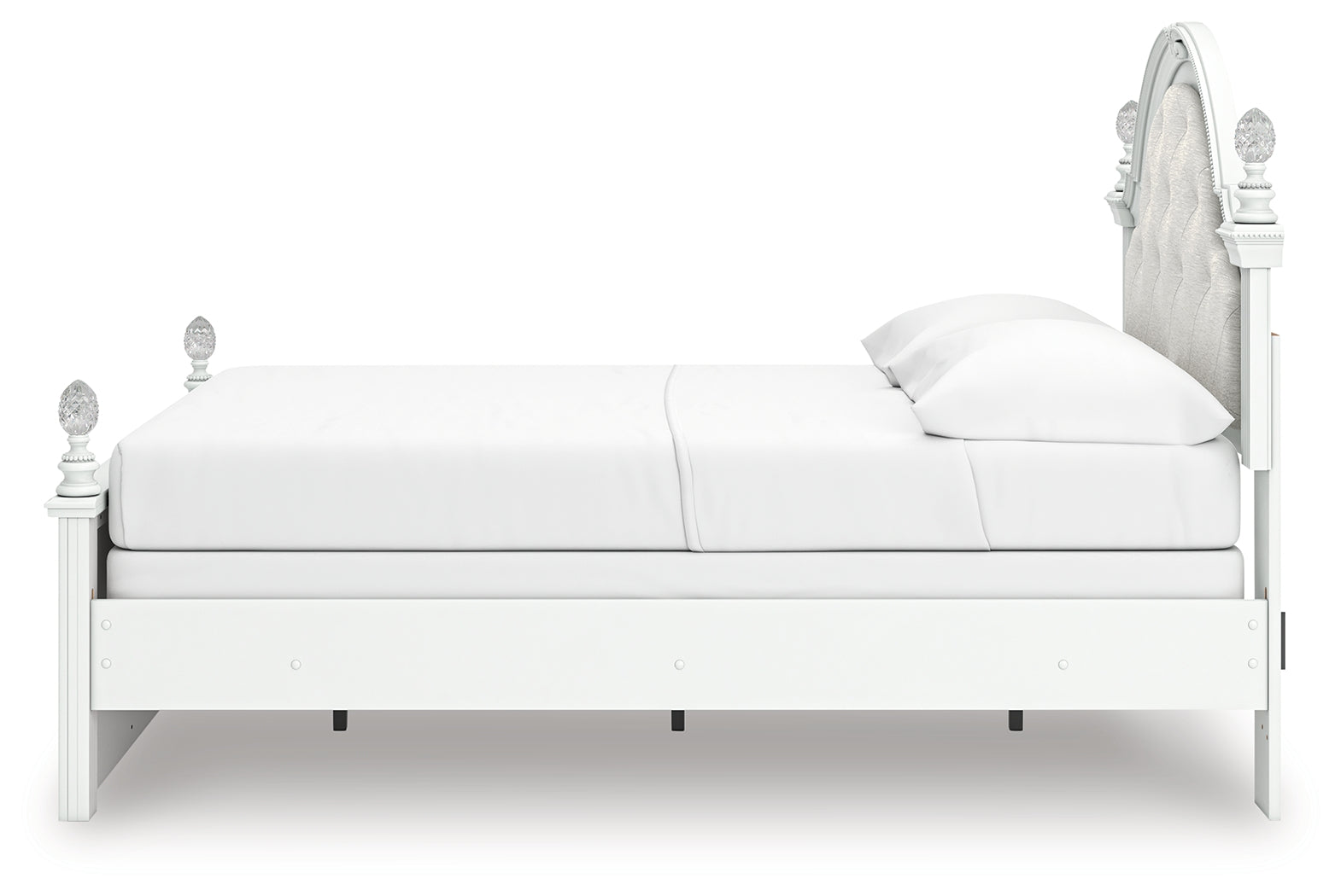 Kozlani White Full Upholstered Panel Bed, Dresser and Mirror
