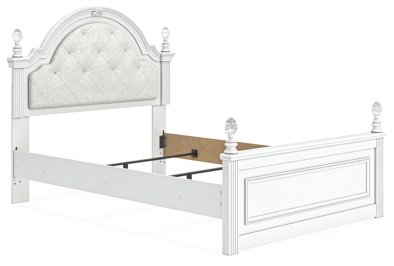 Kozlani White Full Upholstered Panel Bed, Dresser and Mirror