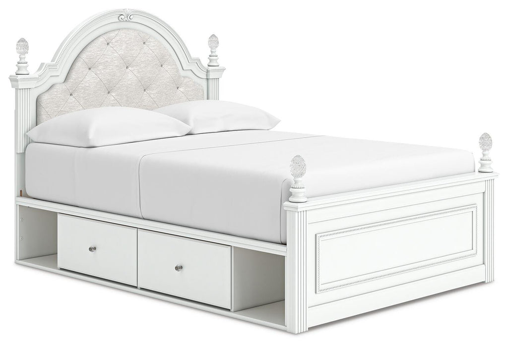 Kozlani White Full Upholstered Panel Bed with Storage